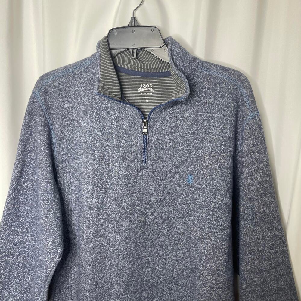 Izod Saltwater quarter zip half zip pullover knit sweater men's Medium blue gray - Picture 2 of 16